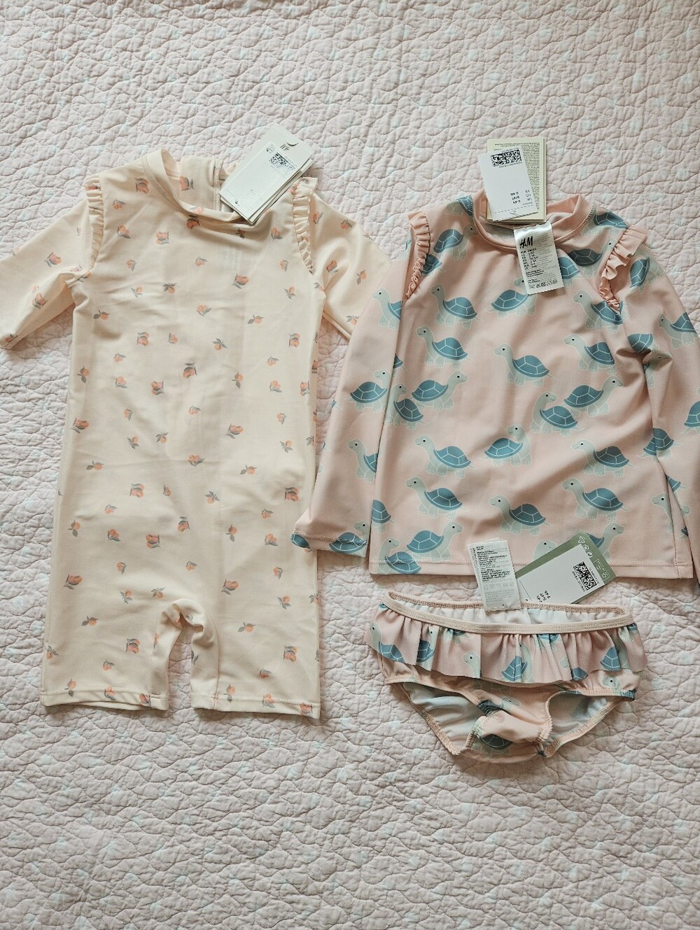 NWT Bundle H&M Pink Teal Turtle Girls Rashguard Swimsuit Set 3 4 Toddler 3T/4T